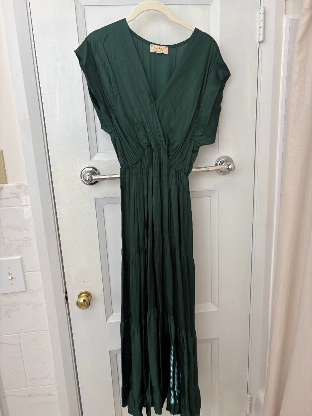 Sofia Made in Italy Green Pleated Wrap Maxi Dress